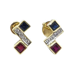 JE0630RK - Ruby, Blue Sapphire & Diamond Earrings Set in 18 Karat Gold Setting