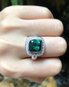 SJ1366 - Green Tourmaline with Diamond Ring Set in 18 Karat White Gold Settings