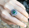 SJ1446 - Emerald with Blue Sapphire and Diamond Ring Set in 18 Karat White Gold Settings
