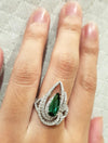 JR0381S - Green Tourmaline & Diamond Ring in 18k White Gold Setting