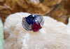 SJ1886 - GIA Certified Heart Shape Burmese Ruby, Sapphire with Diamond Ring in Platinum