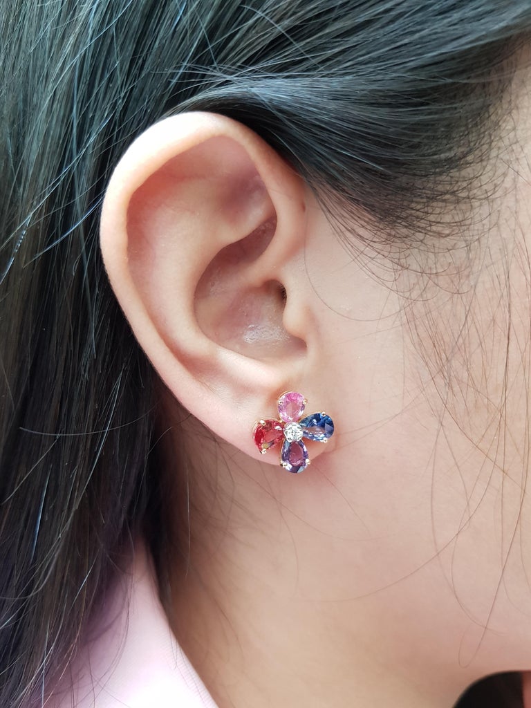 SJ3004 - Rainbow Color Sapphire with Diamond Earrings Set in 18 Karat Rose Gold