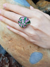 SJ2046 - Tsavorite with Pink Sapphire Sea Shell Ring Set in 18 Karat White Gold