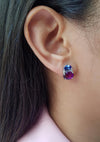 SJ2126 - Garnet, Tanzanite with Diamond Earring Set in 18 Karat White Gold