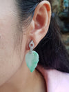 SJ6213 - Carve Jade with Diamond Leaf Earrings Set in 18 Karat White Gold Settings