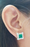 SJ1830 - Emerald with Diamond Earrings Set in 18 Karat White Gold Settings