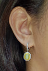 SJ6133 - Cat's Eye Chrysoberyl, Diamond and Yellow Diamond Earrings in 18k White Gold