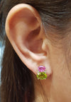 SJ1906 - Pink Sapphire and Peridot with Diamond Earrings Set in 18 Karat Gold Settings