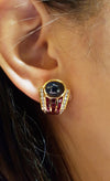 SJ1426 - Cabochon Blue Sapphire with Ruby and Diamond Earrings in 18 Karat Gold Settings
