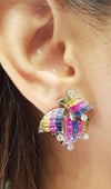 SJ1612 - Rainbow Colour Sapphire with Diamond Earrings in 18 Karat White Gold Settings