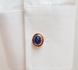 SJ1928 - Cabochon Blue Sapphire with Ruby Cufflinks Set in 18 Karat Gold Settings