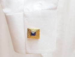 SJ1797 - Cabochon Blue Sapphire Cufflinks Set in 18 Karat Gold Settings
