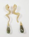 SJ1586 - Brown Diamond with Green Amethyst Snake Earrings Set in 18 Karat Gold Settings