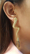 SJ1586 - Brown Diamond with Green Amethyst Snake Earrings Set in 18 Karat Gold Settings