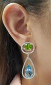 SJ1266 - Peridot, Aquamarine and Diamond Earrings Set in 18 Karat White Gold Settings