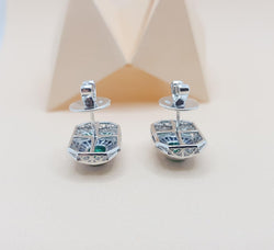 JED782 - Emerald, Blue Sapphire & Diamond Earrings Set in 18 Karat White Gold Setting