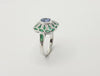 SJ1167 - Blue Sapphire with Emerald and Diamond Ring Set in 18 Karat White Gold Settings