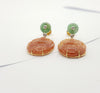 JE0160P - Carved Orange Jade, Green Jade and Diamond Earrings Set in 18 Karat Gold Settings