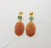 JE0160P - Carved Orange Jade, Green Jade and Diamond Earrings Set in 18 Karat Gold Settings
