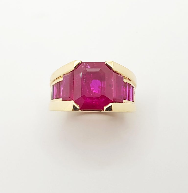 JR0149P - Emerald Cut Ruby Ring Set in 18 Karat Gold Settings