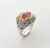 SJ2006 - Pink Sapphire with Yellow Diamond and Diamond Ring Set in 18 Karat White Gold