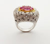 SJ2006 - Pink Sapphire with Yellow Diamond and Diamond Ring Set in 18 Karat White Gold