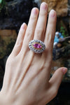 SJ2006 - Pink Sapphire with Yellow Diamond and Diamond Ring Set in 18 Karat White Gold