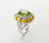 SJ1238 - Cushion Cut Peridot, Yellow Sapphire with Diamond Ring in 18 Karat White Gold