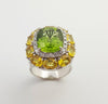 SJ1238 - Cushion Cut Peridot, Yellow Sapphire with Diamond Ring in 18 Karat White Gold