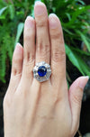 SJ1286 - GIA Certified Unheated 5 Cts Blue Sapphire with Diamond Ring in 18 Karat Gold