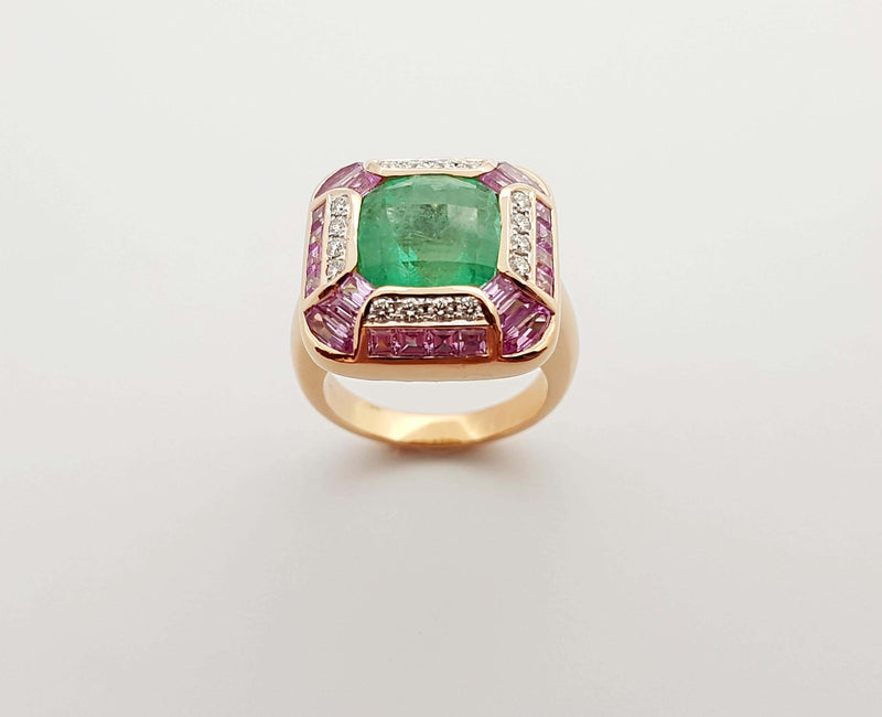 SJ2246 - Emerald with Pink Sapphire and Diamond Ring Set 18 Karat Rose Gold Settings