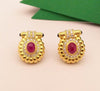 SJ1606 - Cabochon Ruby with Diamond and Cabochon Blue Sapphire Earrings in 18 Karat Gold
