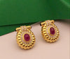SJ1606 - Cabochon Ruby with Diamond and Cabochon Blue Sapphire Earrings in 18 Karat Gold