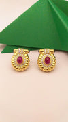 SJ1606 - Cabochon Ruby with Diamond and Cabochon Blue Sapphire Earrings in 18 Karat Gold