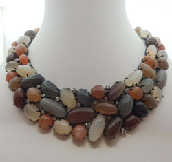 SJ3223 - Moonstone and White Sapphire Necklace set in Silver Settings