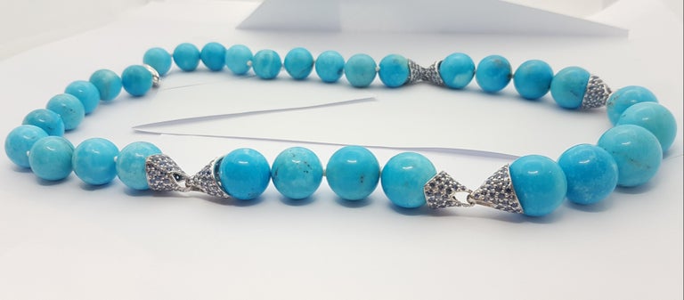 SJ3183 - Turquoise with Blue Sapphire 15.13 carats Necklace set in Silver Settings