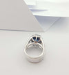 SJ2469 - GIA Certified 6cts Round Blue Sapphire with Diamond Ring in 18K White Gold