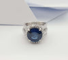 SJ2469 - GIA Certified 6cts Round Blue Sapphire with Diamond Ring in 18K White Gold