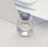 SJ2469 - GIA Certified 6cts Round Blue Sapphire with Diamond Ring in 18K White Gold