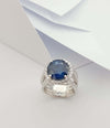 SJ2469 - GIA Certified 6cts Round Blue Sapphire with Diamond Ring in 18K White Gold