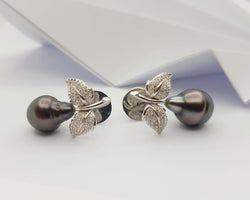 JEA8021 - Tahitian South Sea Pearl & Diamond Earrings Set in 18 Karat White Gold Setting