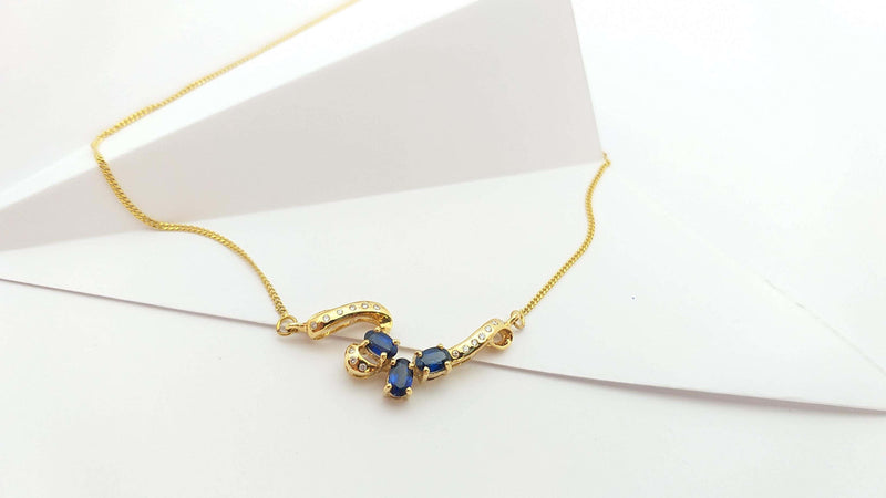SJ6058 - Blue Sapphire with Diamond Necklace Set in 18 Karat Gold Settings