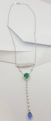 JN0009P - Emerald, Blue Sapphire and Diamond in 18 Karat White Gold Setting