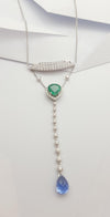 JN0009P - Emerald, Blue Sapphire and Diamond in 18 Karat White Gold Setting