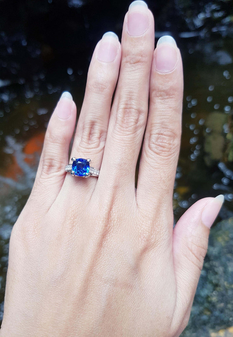 SJ2494 - Certified 2 cts Blue Sapphire with Diamond Ring Set in Platinum 950 Settings