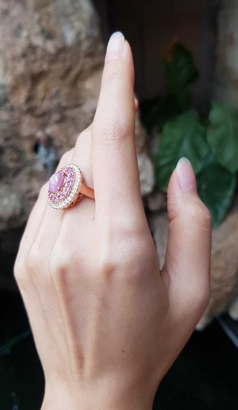 SJ3137 - Pink Star Sapphire, Pink Sapphire and Diamond Ring Set in 18 Karat Rose Gold