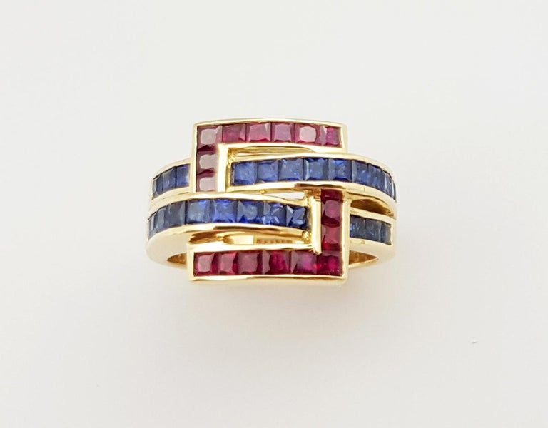 SJ3143 - Blue Sapphire and Ruby Ring Set in 18 Karat Gold Settings