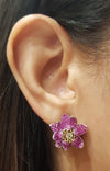 JE0174O - Invisible Set Pink Sapphire & Diamond Lotus Earrings set in 18 Karat White Gold Setting