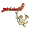 SJ1409 - Coral with Yellow Diamond and Brown Diamond Monkey Brooch Set in 18 Karat Gold