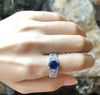 SJ1446 - Blue Sapphire with Diamond Ring Set in 18 Karat White Gold Settings